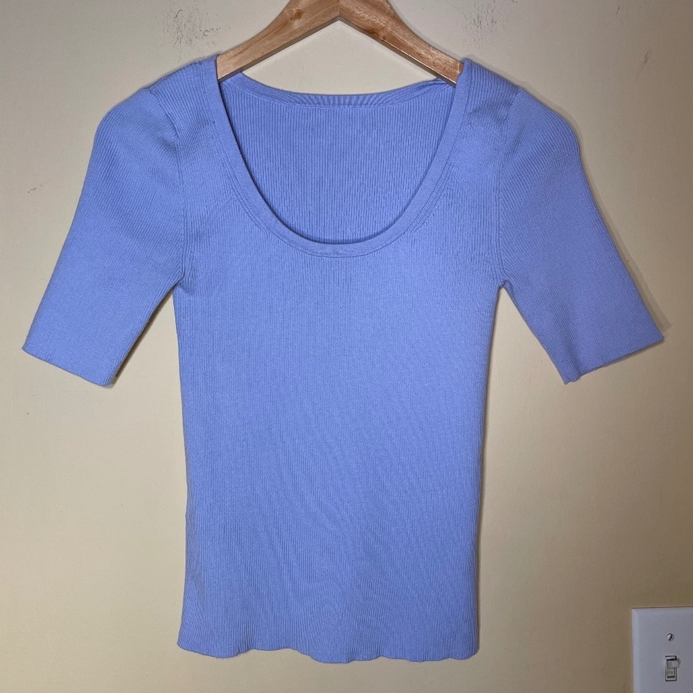 Women's Blue Ribbed Top - Picture 2 of 5